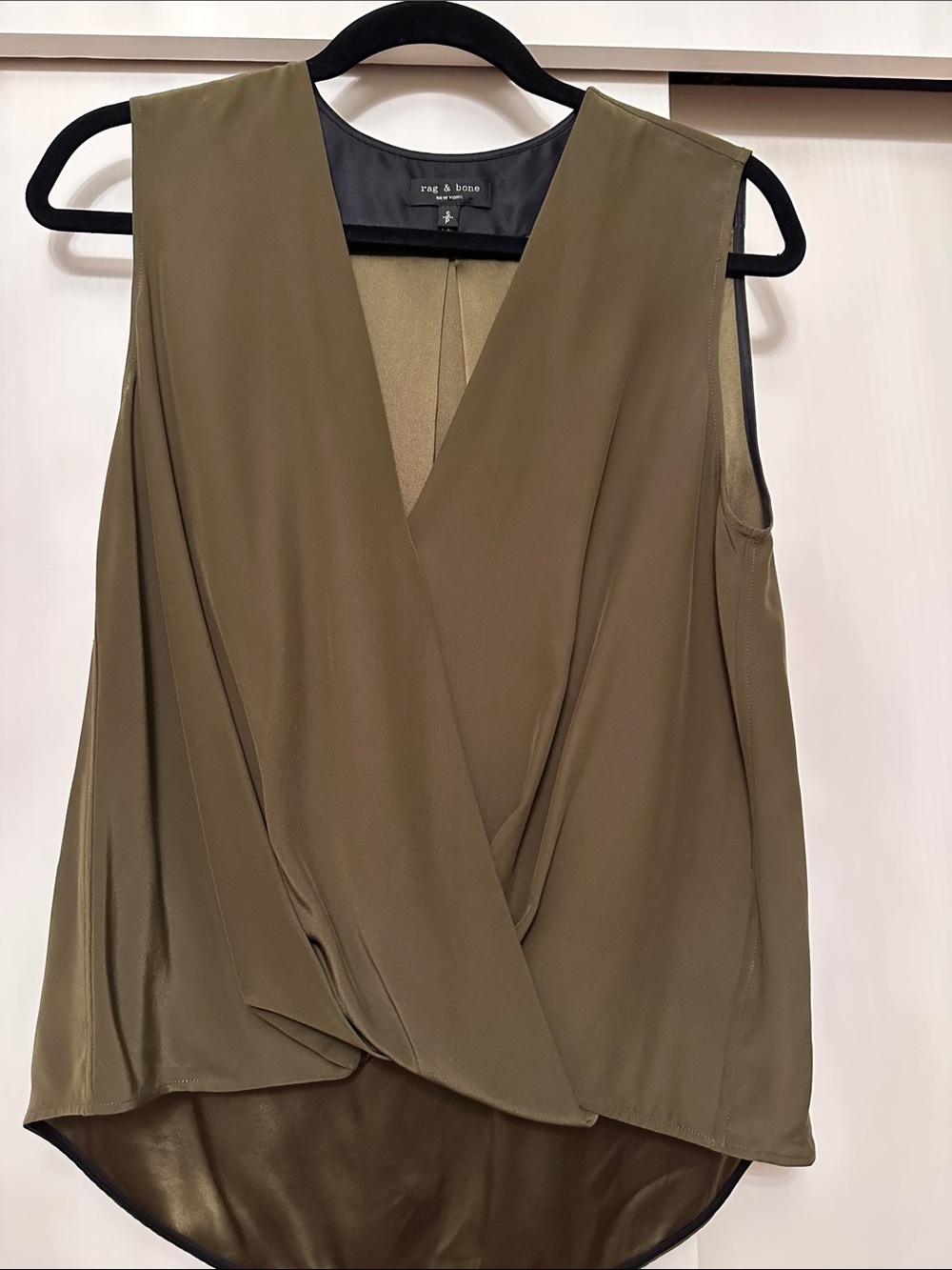 rag & bone Olive Draped Sleeveless Wrap Tank